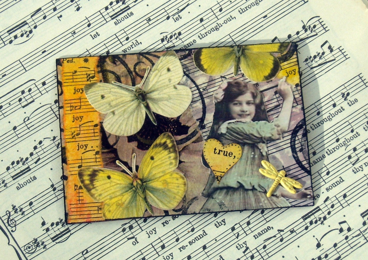 MIxed Media ACEO,Vintage Style Butterflies Collage