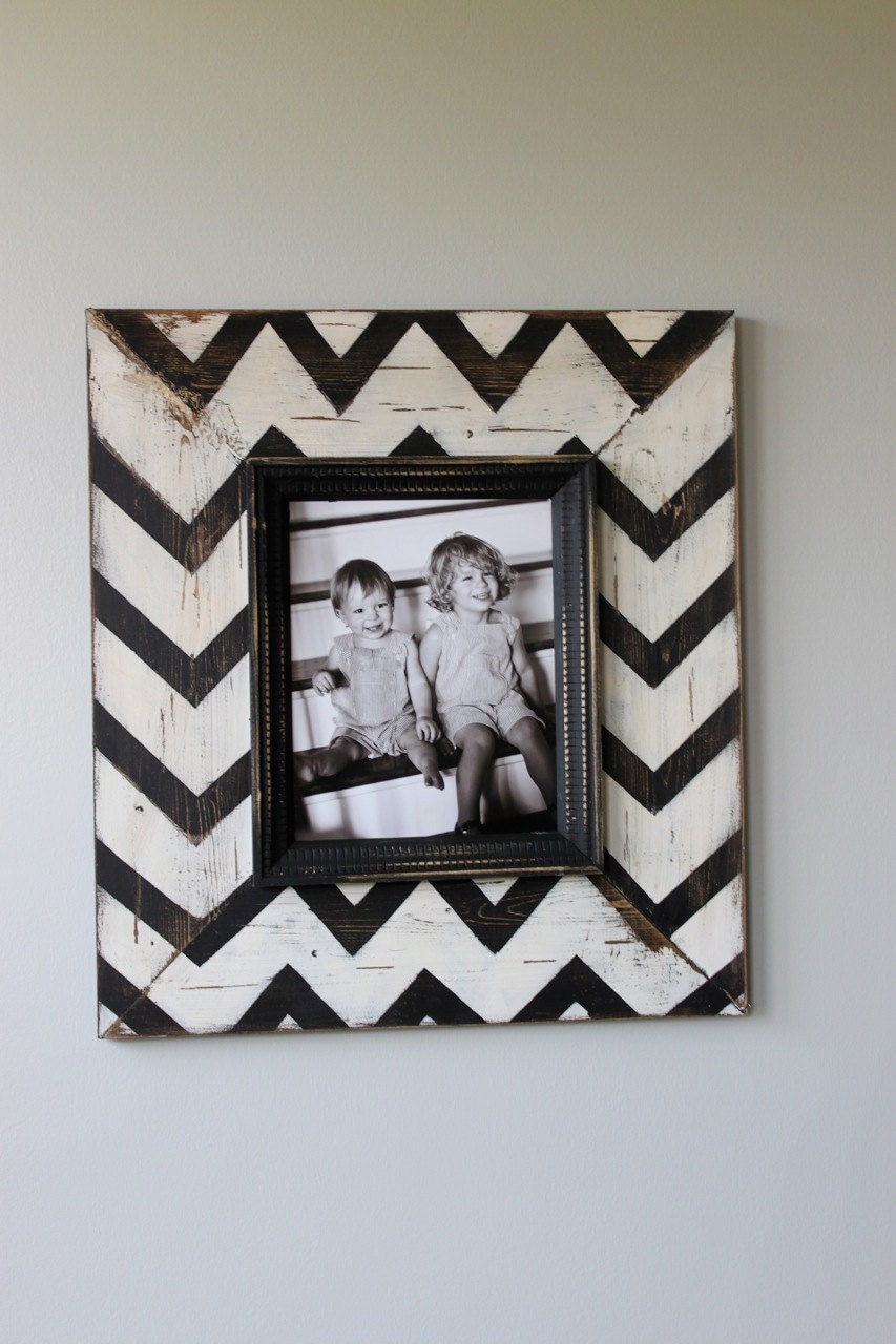 Mod Chevron Distressed Wood Picture Frame Black and White,  Featured on The Nate Berkus Show in May