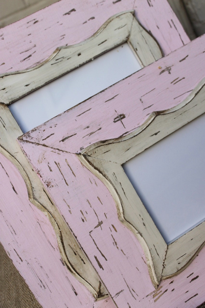 Uber Distressed Shabby Chic Wood Pale Pink and Vintage White Nursery Frame 8x10