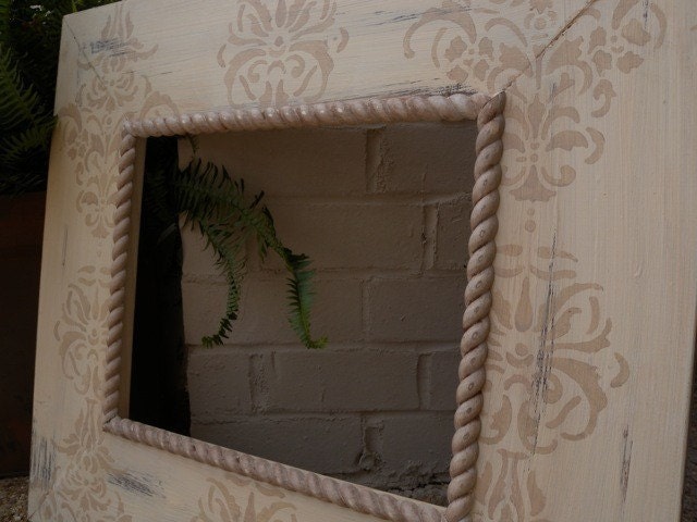 French Country Damask Picture Frame 11x14 Distressed,Wood, Hand painted Taupes and cream