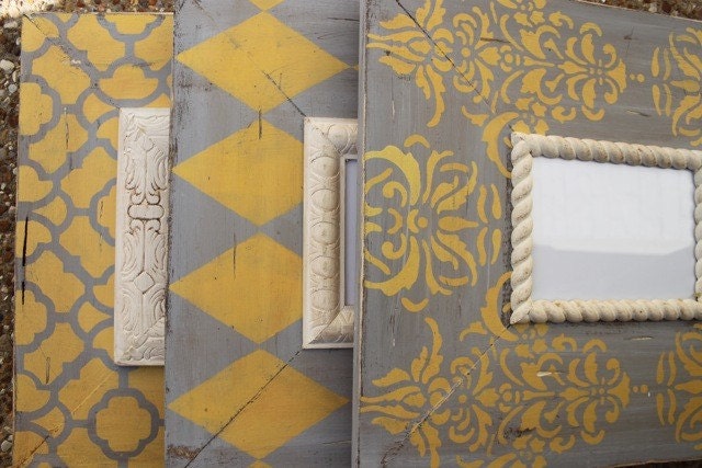 Set of 3-5x7's Vintage Inspired Grey and Canary Yellow Nursery Frames, Hand painted and Handmade from Wood