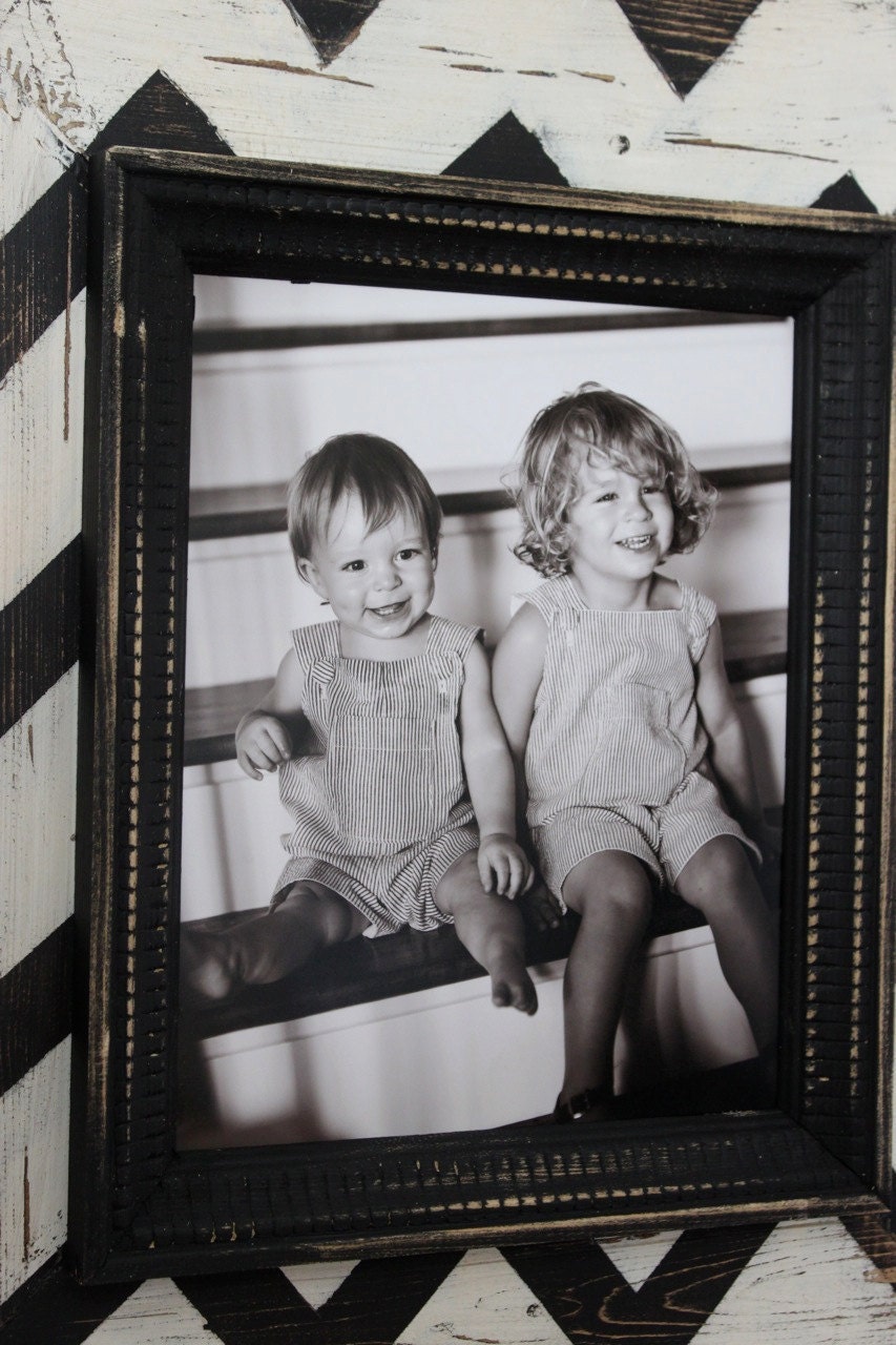 Mod Chevron Distressed Wood Picture Frame Black and White