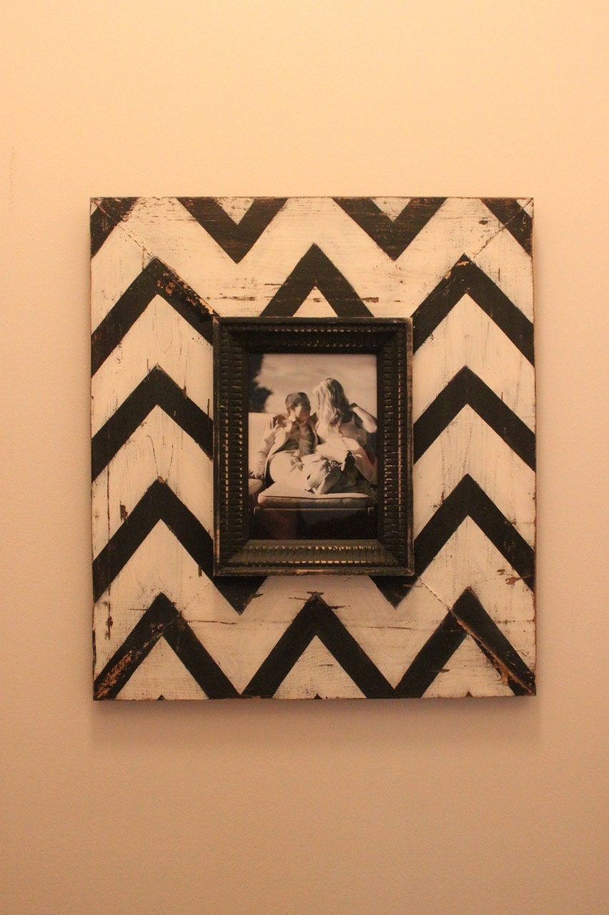 Mod Chevron Distressed Wood Picture Frame Black and White, To be featured on The Nate Berkus Show in May