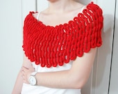 Red Mulberry Cocoon Wrap Cowl  Fullfy Pompon stole Neck Warmer - boutiqueseragun