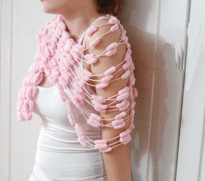 Knitted Pink Shrug Wrap Capelet Fog Unusual Dreamy Could Shawl Unique Elegant  neck Accessories