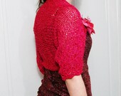 Hand knitted Bolero,Wrap,Shrug,Capelet Spring Summer Fashion with fabric  flower brooch