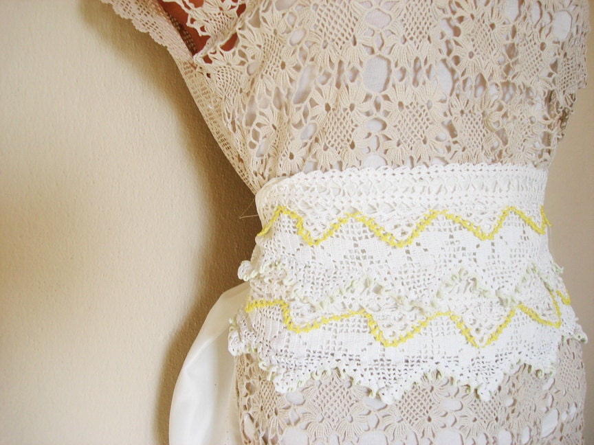 Wide Crochet Lace Boho Gypsy Sash Belt. Upcycled Eco-Friendly Accessories