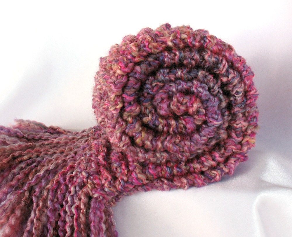 Purple Scarf Chunky Long Handmade Knitted Scarf Women Teen Girl Raspberry Fuchsia Pink - SticksNStonesGifts