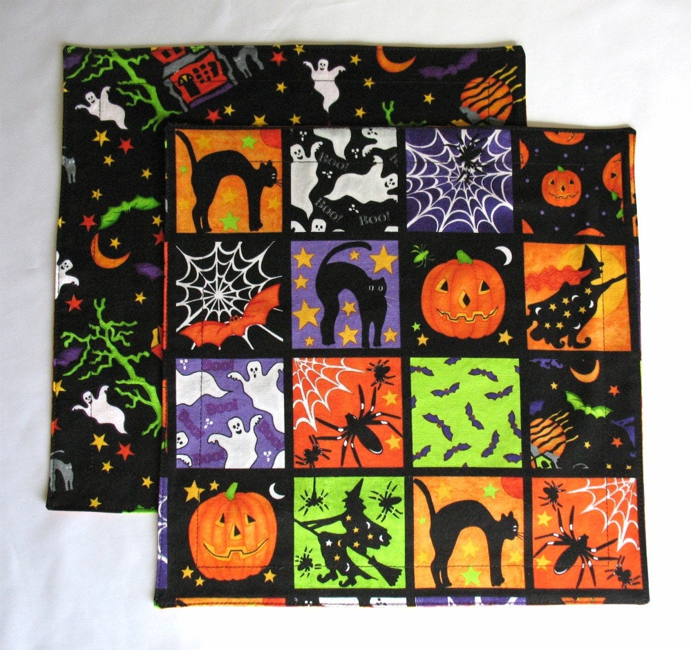 Halloween Cloth Napkins Double Sided by SticksNStonesGifts on Etsy