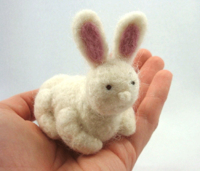 Needle Felted Wool Easter Bunny Rabbit Children's Toy or Decoration Tiny Plush Stuffed Animal Waldorf Gift