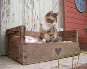 reserved Upcycled Country Pet Bed - Wooden Fruit Crate - Upcycled Shabby Chic - 2 dollars goes to carescatshelter