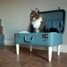Cozy Cargo Suitcase Pet Bed - Pretty Blue and Green Paisley - Upcycled Luggage