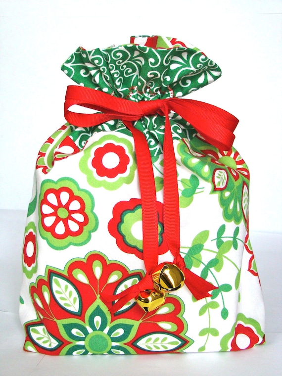 Small Holiday Fabric Gift Bag or Project Bag - Fully Lined - Reusable ...