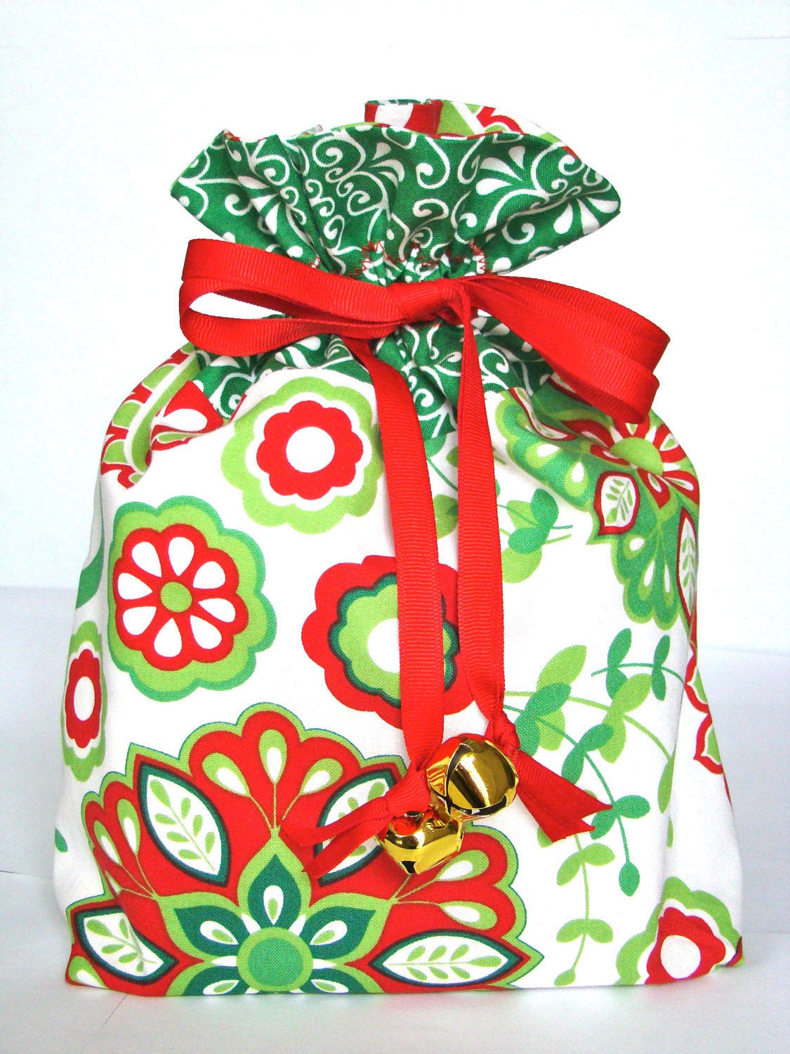 Small Holiday Fabric Gift Bag or Project Bag - Fully Lined - Reusable ... Small Holiday Fabric Gift Bag or Project Bag - Fully Lined - Reusable ...