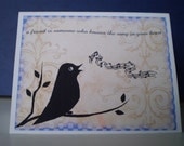Bird Friendship Notecard - A Song to Sing - with Bird on a Branch in Silhouette - 1 Card