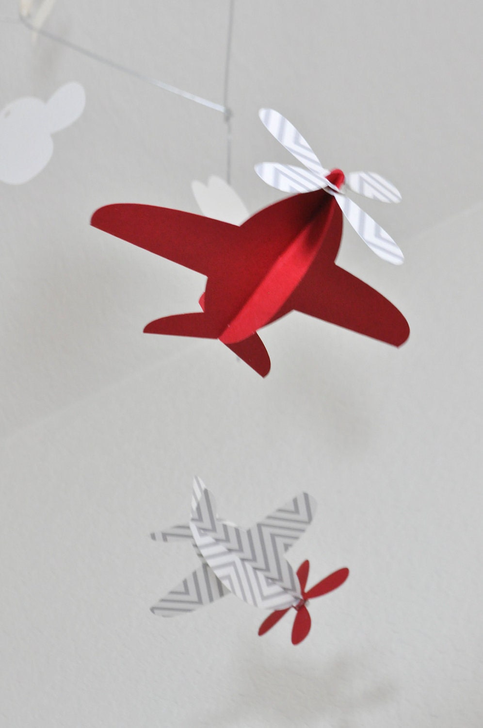 Baby Mobile, Recycled Paper Airplanes in Red