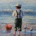 Waves - Boy2 Original Oil Painting - Vickie Wade art, boy at beach paintings, children at beach, beach boy, paintings, boy, ocean, boy