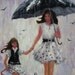 Rain Girls Original Oil Painting, mother and daughter paintings, rain paintings, umbrellas, mom and daughter, Vickie Wade Art