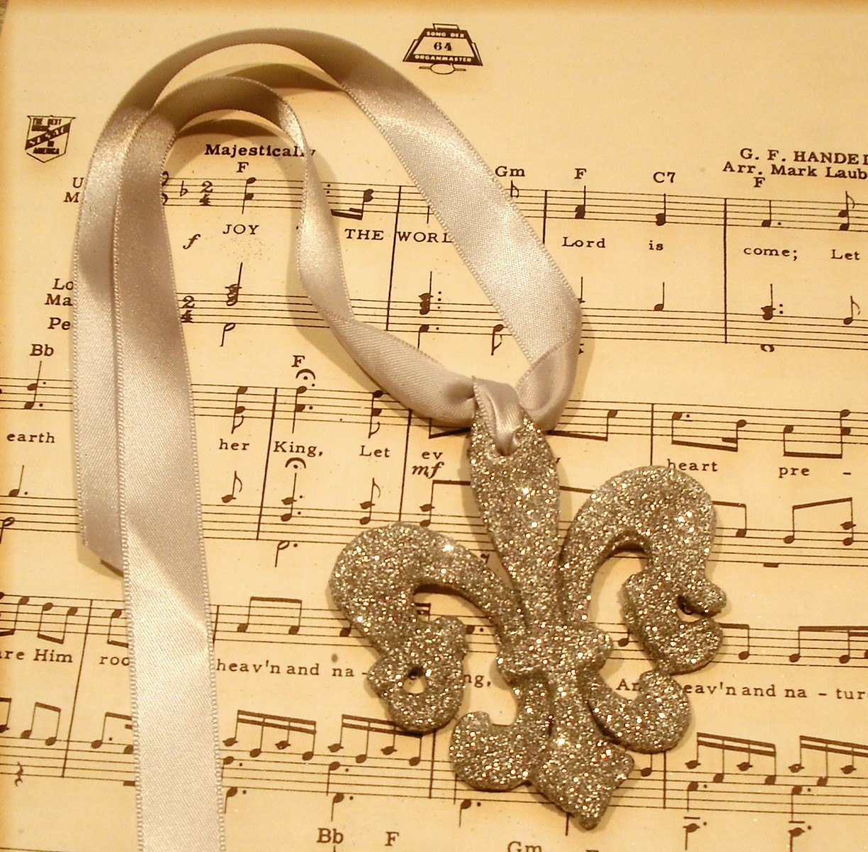 Silver Glittered French Fleur De Lis Gift Embellishment/Ornament