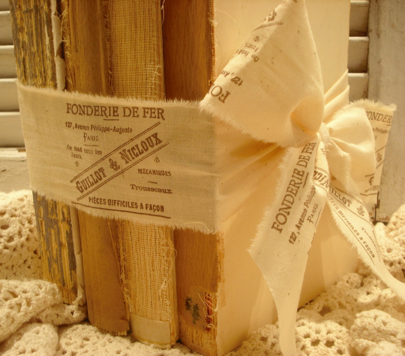 2 Yards Vintage French Advertisement Hand Stamped Ribbon/Trim