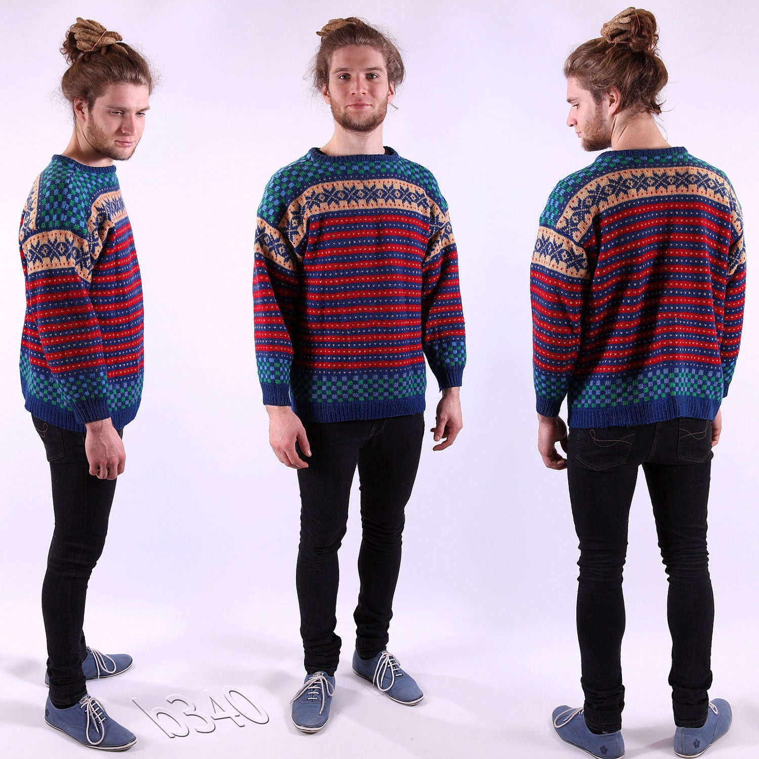 Vintage Mens Wool Sweater / Norway Folk Jumper / M to L