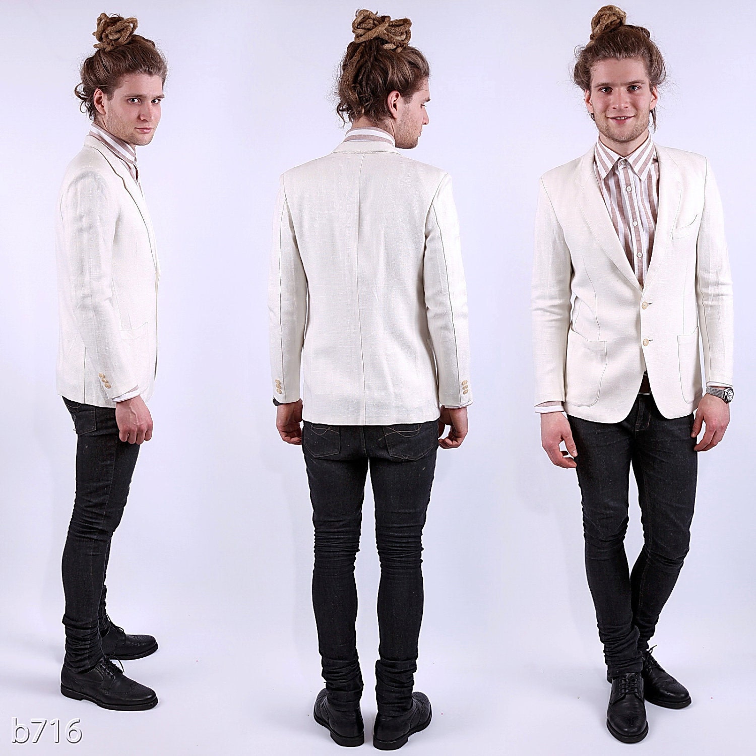 Reserved.... Vintage Mens Linen Jacket / off White Summer Blazer for Men / S