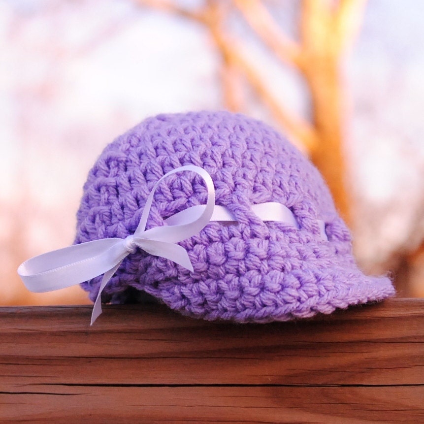 Purple Newsboy Hat Newborn Girl Cap Baby Beanie Infant White ribbon bowtie Infant Take home Shower gift Photo prop Easter