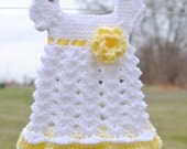 Baby Girl Newborn Outfit Dress Headband White Yellow Shower gift Photo prop Take home First Outfit Baptism Christening Infant Summer Dress