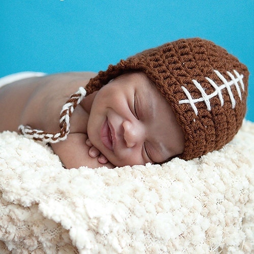 Baby Football Hat Newborn Infant Earflaps Take home Shower gift Photo prop Costume Sports Beanie Pigskin Brown Laces
