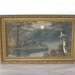 Vintage Arts Crafts Oil Painting Campfire by Lake 1920s