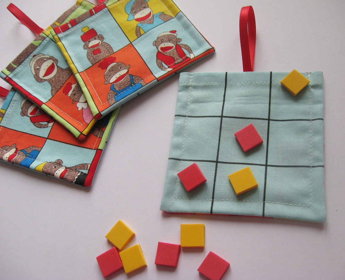 Mini Tic Tac Toe Game.... 4-pack PARTY FAVORS ... Sock Monkey