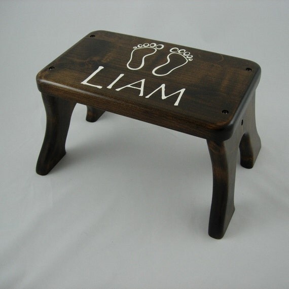 Wood Step Stool Personalized Footprints Stool by LaffyDaffy