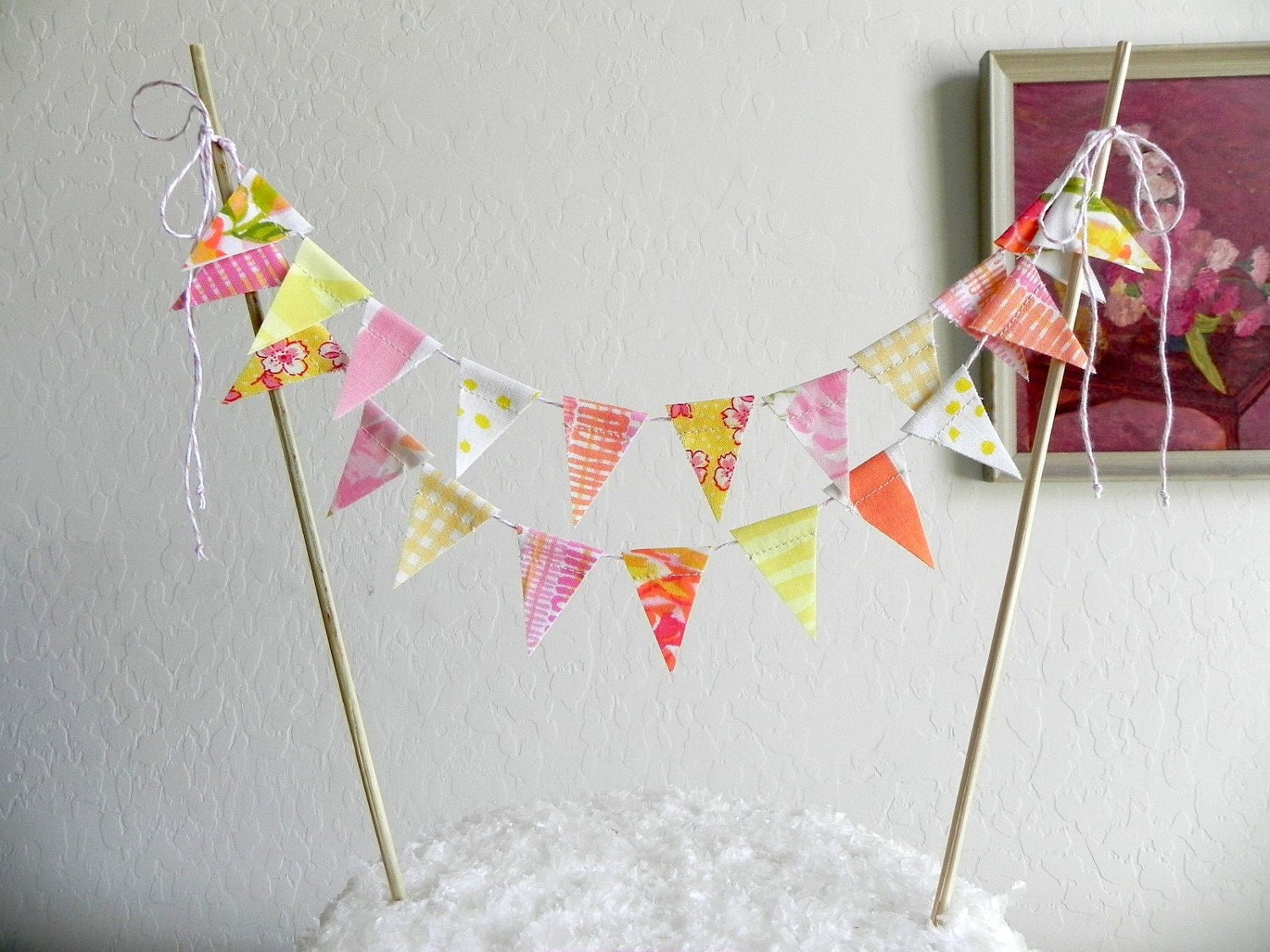 Pink Orange Cocktail Fabric Cake Bunting Decoration