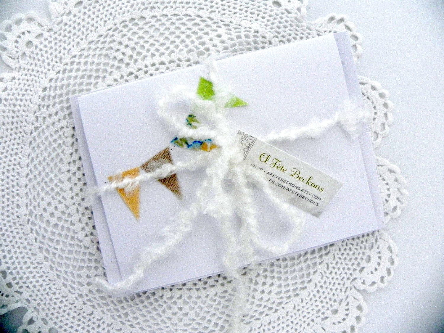 24 Vintage Fabric Flag Embellished Note Card Set Blank Wedding Thank You Invitation Cards