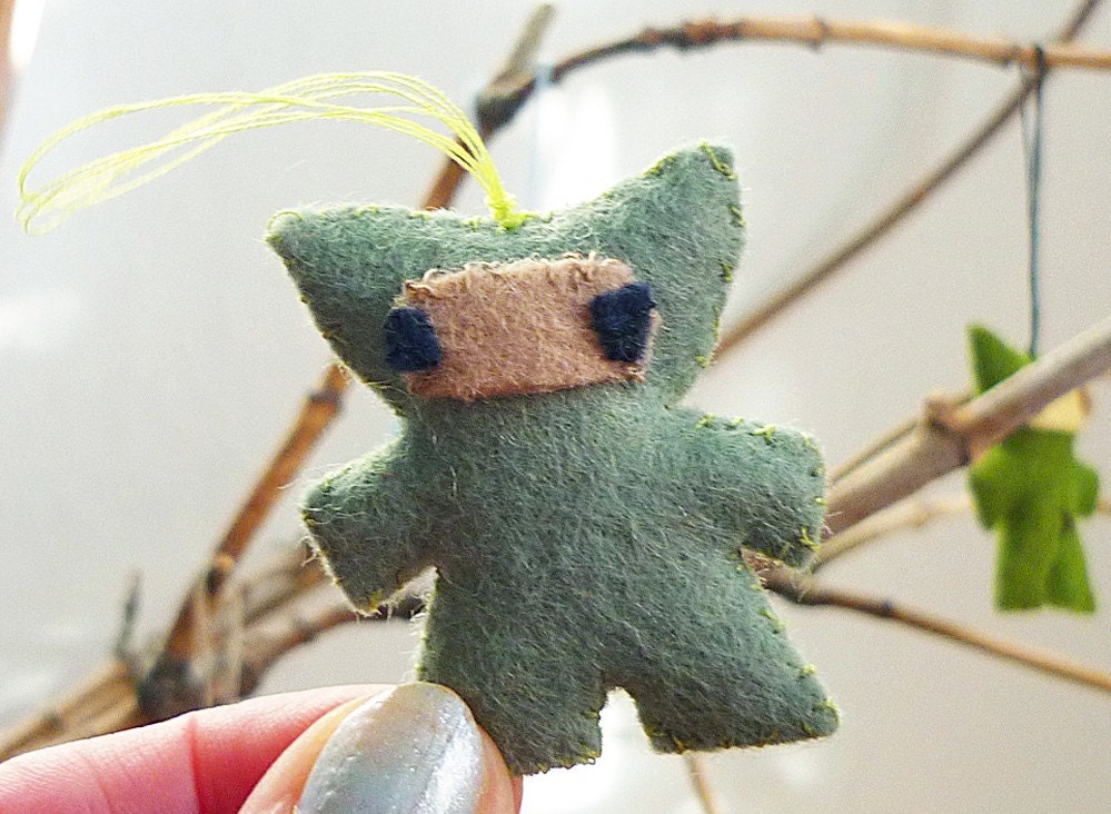 Ninja Yeti Plush Ornament: miniature stuffed plushie hand stitched with green felt