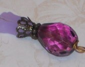 Vintage Pendant Charm Filigree Antiqued Ornate Victorian Glass Flower Dangle