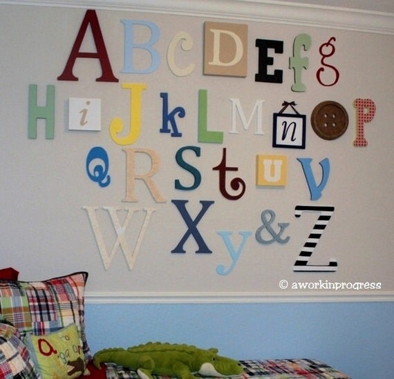 Alphabet Set -Wooden Letters- Alphabet Wall -ABC Wall-Unfinished 16" to 8" letters various thicknesses