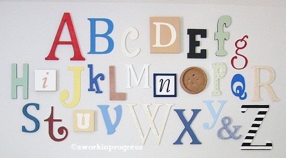 Alphabet Set -Wooden Letters- Alphabet Wall -ABC Wall-Unfinished 16" to 8" letters various thicknesses