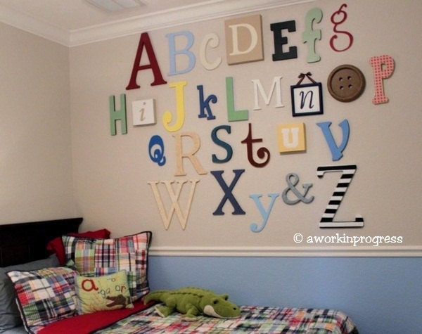 Alphabet Set -Wooden Letters -Alphabet Wall-ABC Wall- PAINTED- 16" to 8" letters various thicknesses