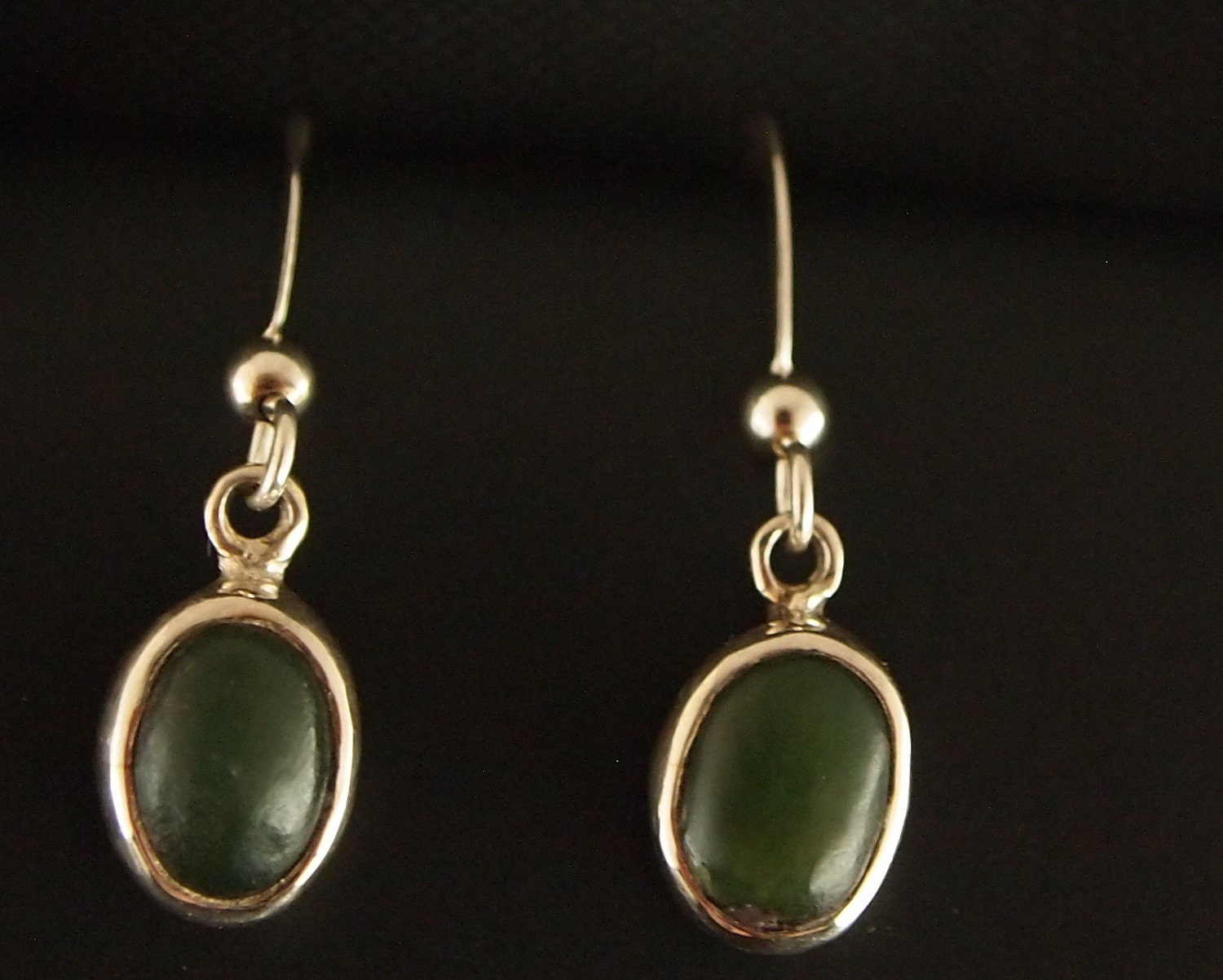 Sterling Silver and Green Jade Drop Earrings