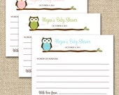 Owl Baby Shower Advice Cards for the Mom To Be, Guest Book Alternative, Printable file