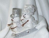 Snowman Sledding Winter Wedding Cake Topper