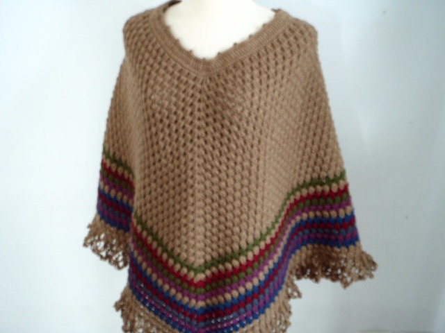 Crochet Poncho shawl in Brown