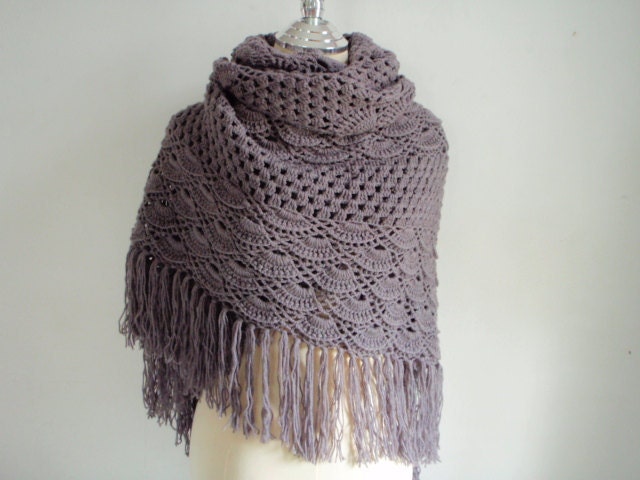 Crochet Shawl in Dark Grey