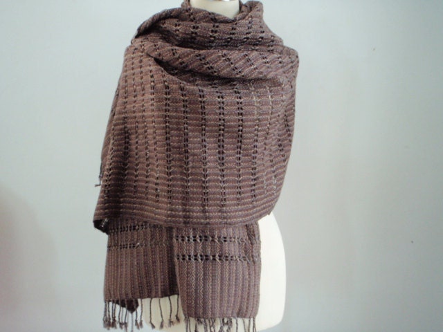 Handwoven Shawl with fringe in Brown