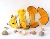 Felted purse cosmetic Yellow Fish  Metal Frame  octopurse