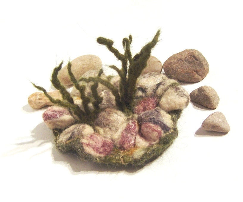 Felted brooch Grey stones Grass under 25