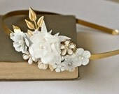 Bridal Headband - Bridal Hair Accessories, Gold Head Piece, Shabby Chic Vintage Wedding Headband