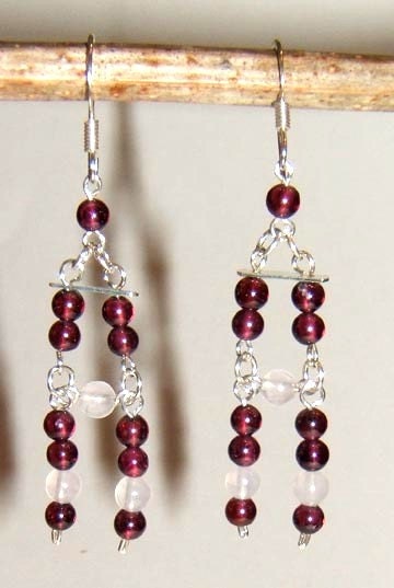 Garnet and pink quartz earrings