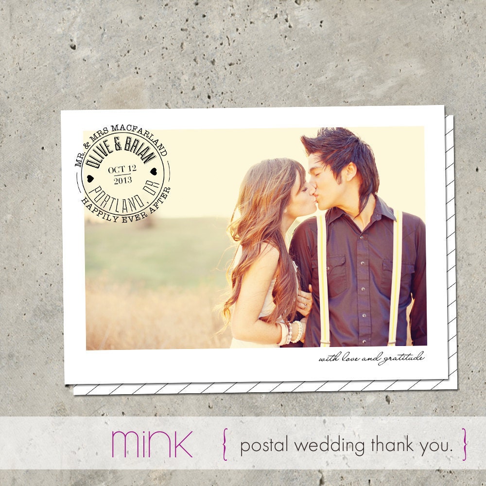 wedding thank you card photo announcement - "Postal"